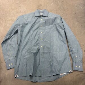 Peter Millar Shirt Mens L 16 Blue And Green Striped Button Up‎ Casual Preppy